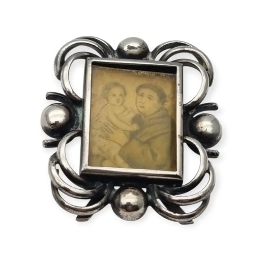 Marco de viaje en plata con imagen San Antonio Padua y Niño Jesús
