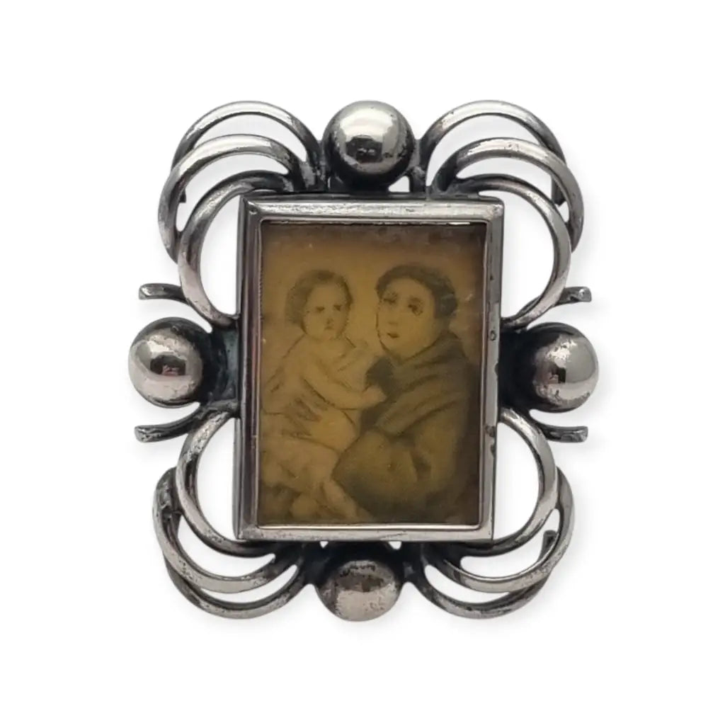 Marco de viaje en plata con imagen San Antonio Padua y Niño Jesús