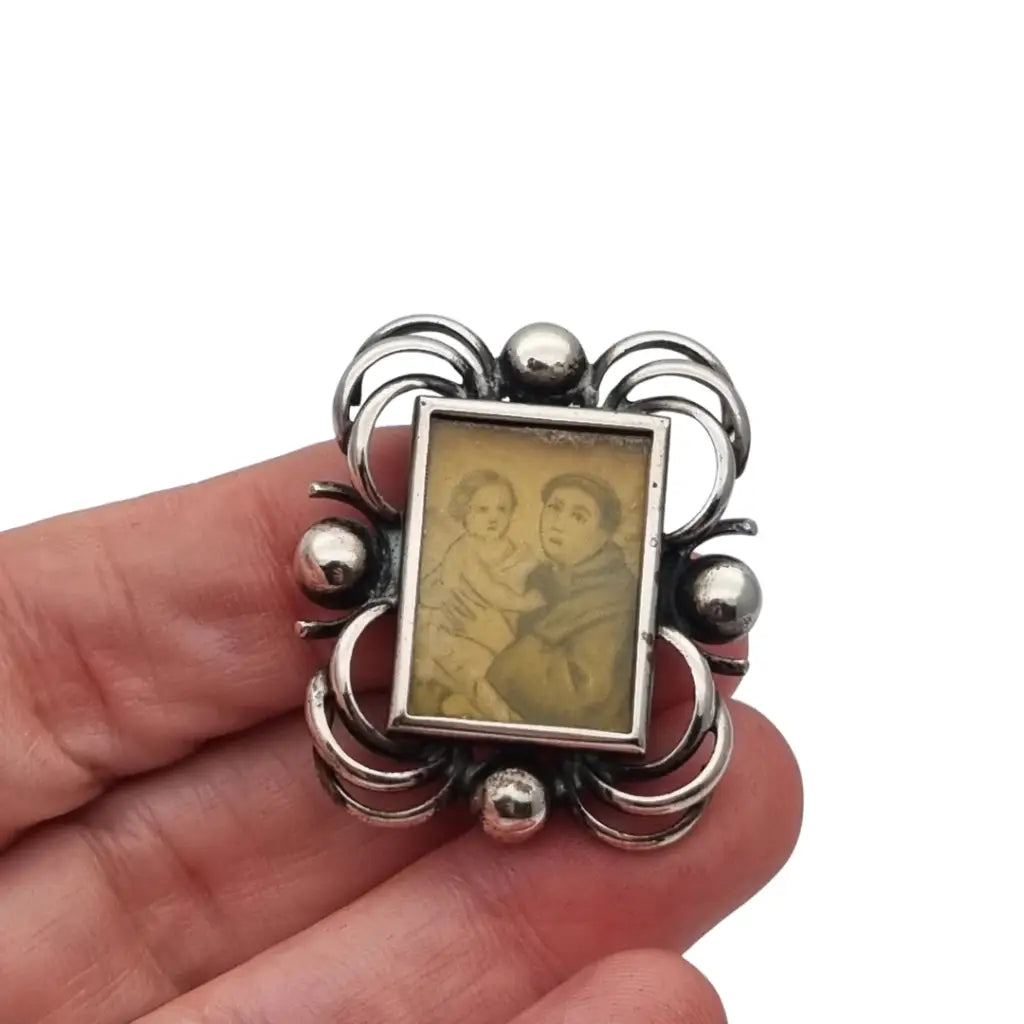 Marco de viaje en plata con imagen San Antonio Padua y Niño Jesús