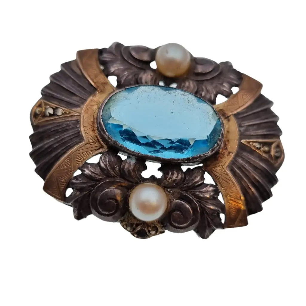 Broche art deco de plata joyería vintage para mujer broche azul