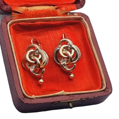 Pendientes belle epoque plata dorada oro 9k joyería antigua en caja original.