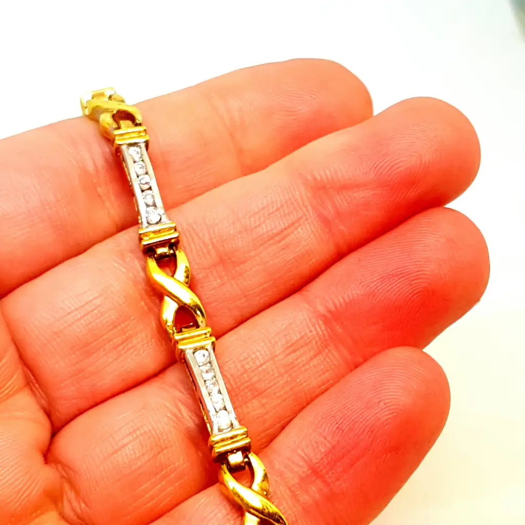 Pulsera dorada con circonitas plata baño de oro elegante joyería vintage