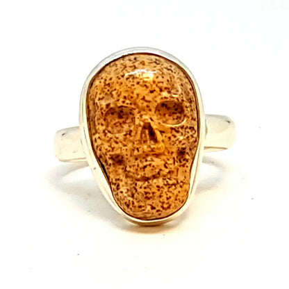 Jaspe original anillo de calavera en plata ley para hombre Circa 2000. Talla