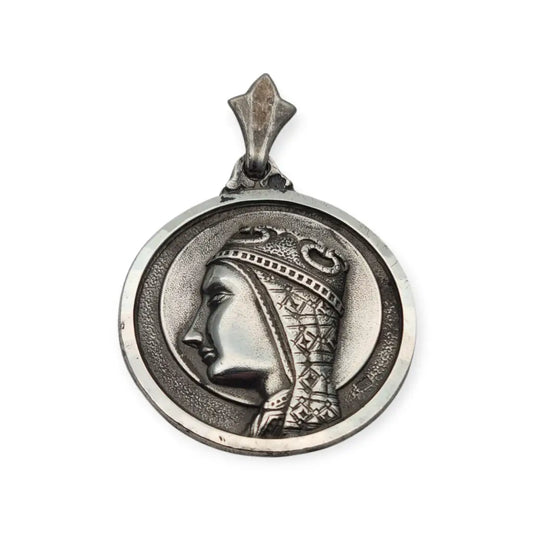 Medalla antigua Virgen de Montserrat en plata La Moreneta patrona Cataluña