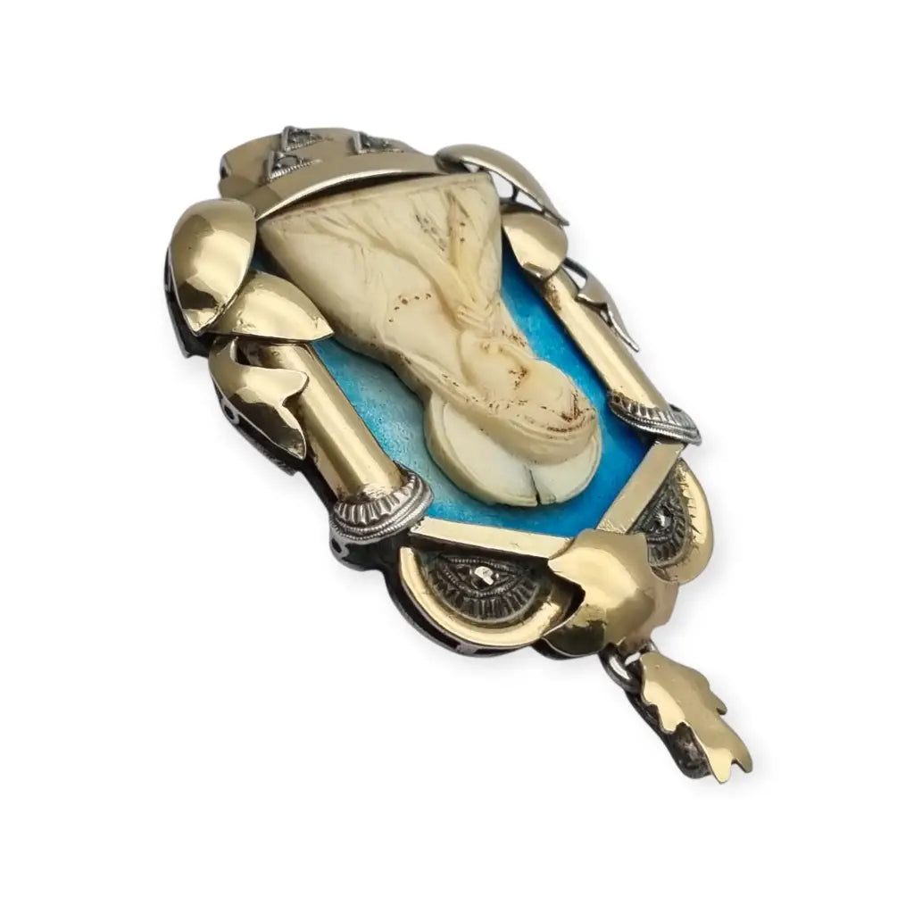 Medalla Art Déco década de 1930 con la Virgen María en plata oro y esmalte