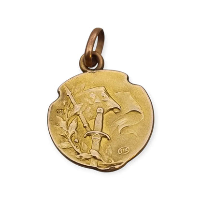 Medalla Art Nouveau Oro FIX de Juana Arco Francia c.1900 firmada Becker.