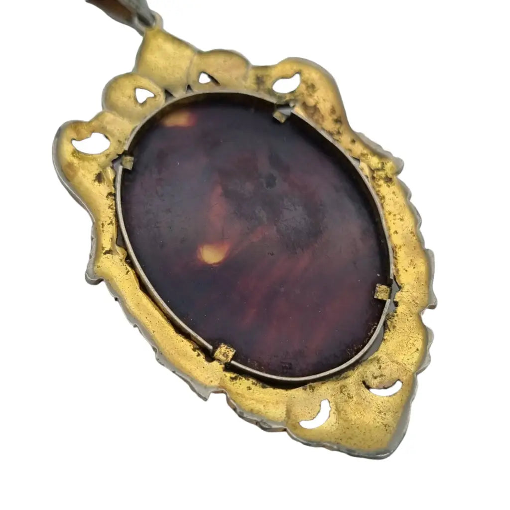 Medalla art deco dorada colgante camafeo vintage dama tallada antiguo