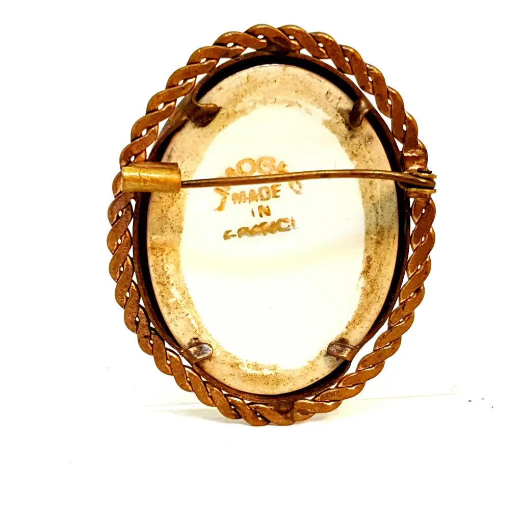 Broche vintage Limoge joyería francesa para mujer pintura de porcelana antigua