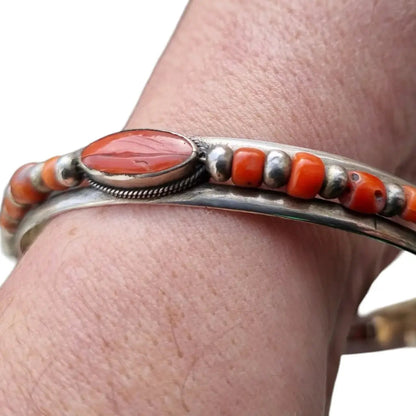 Brazalete de coral pulsera plata ley rojo natural joyería