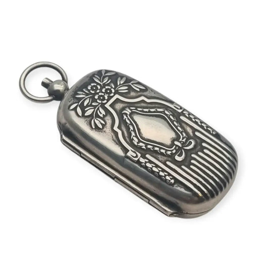 Monedero colgante Art Nouveau de plata grabada con doble compartimento interior