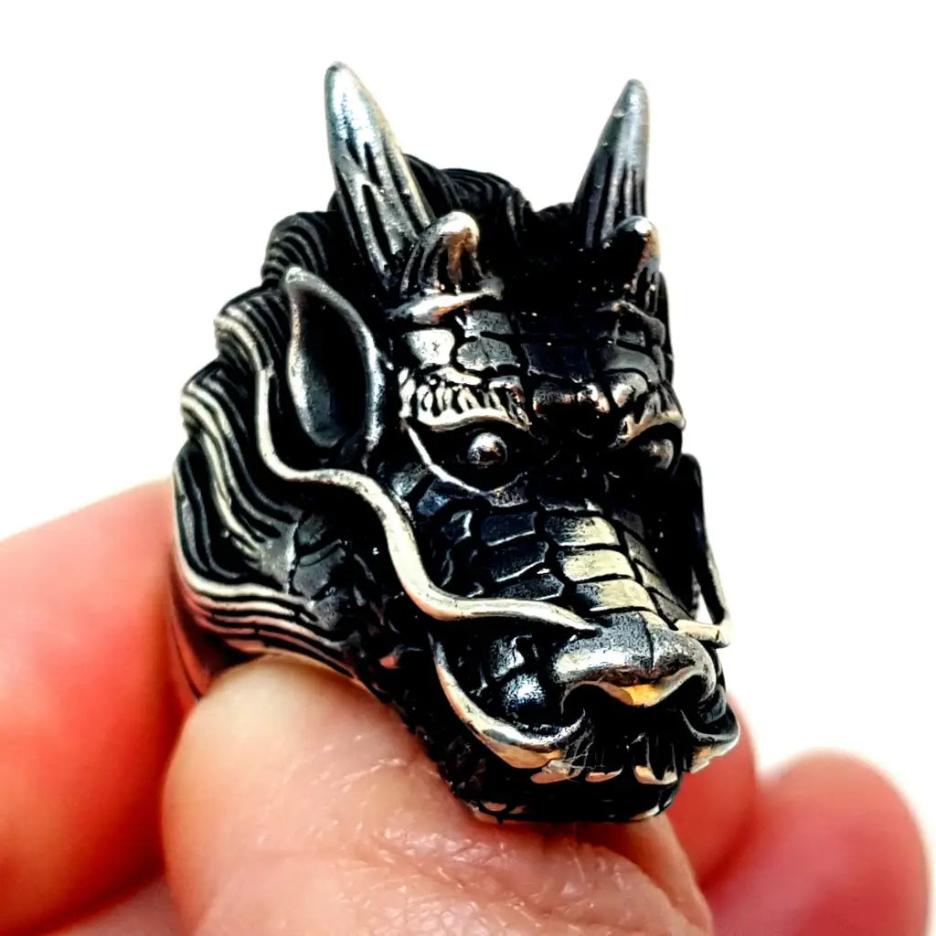 Anillo de plata dragón ley 925 dragones cabeza joyería