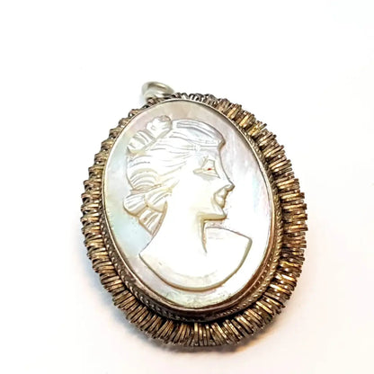 Colgante camafeo concha vintage madre perla tallada broche de plata 800 joyería