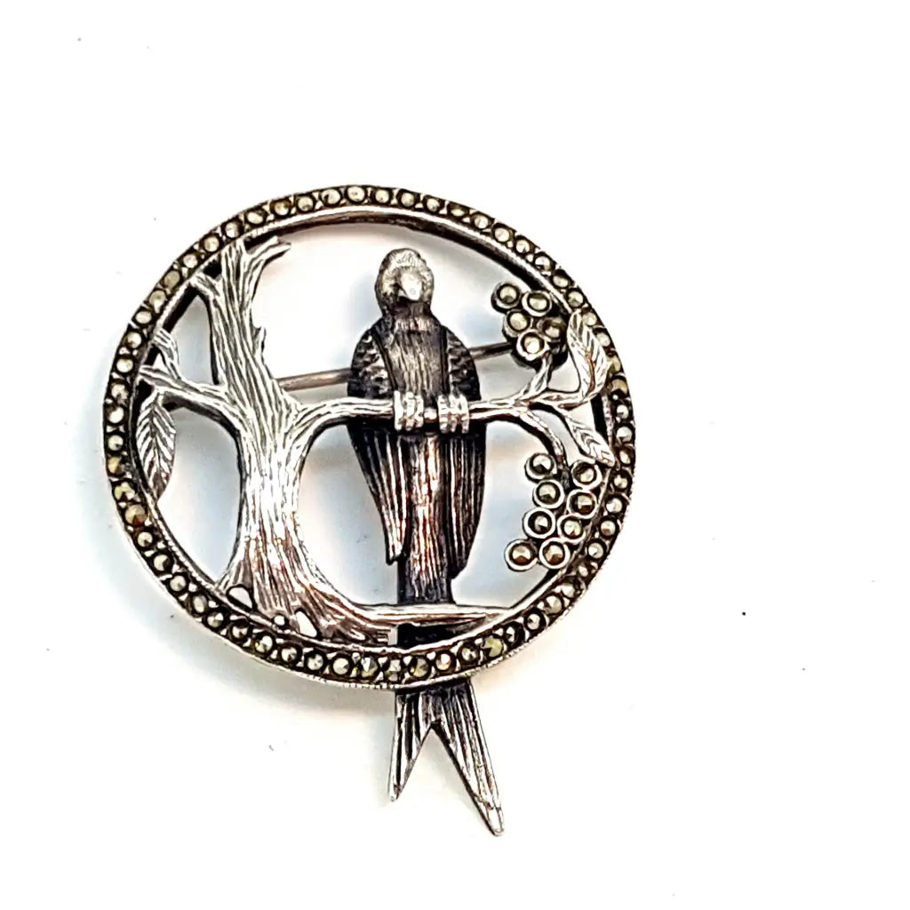 Papagayo de plata Broche con marcasitas. Circa 1950. Ideal para regalo.