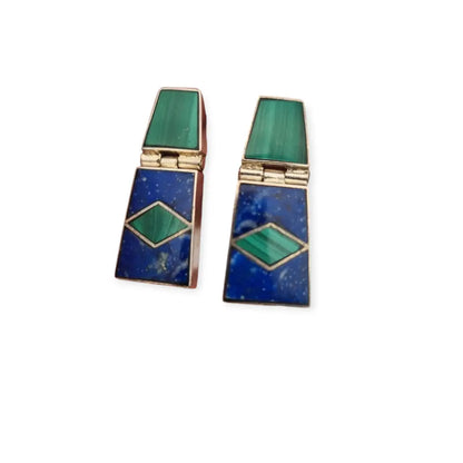 Pendientes Boho de Plata 950 con Malaquita Verde y Lapislázuli Azul México.