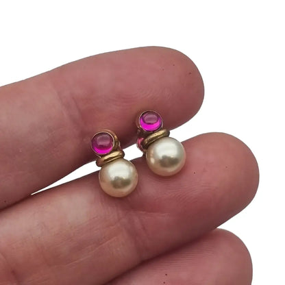 Pendientes de perlas y rubíes en oro laminado 14k regalos retro para mujer.