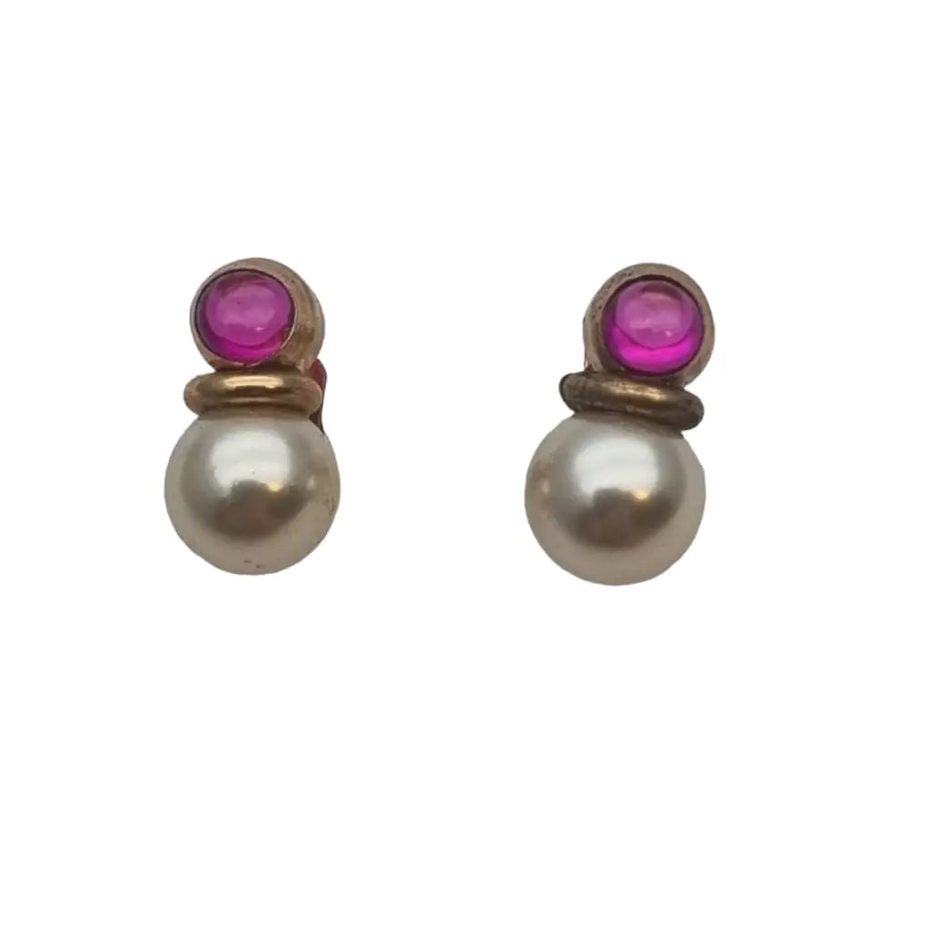 Pendientes de perlas y rubíes en oro laminado 14k regalos retro para mujer.