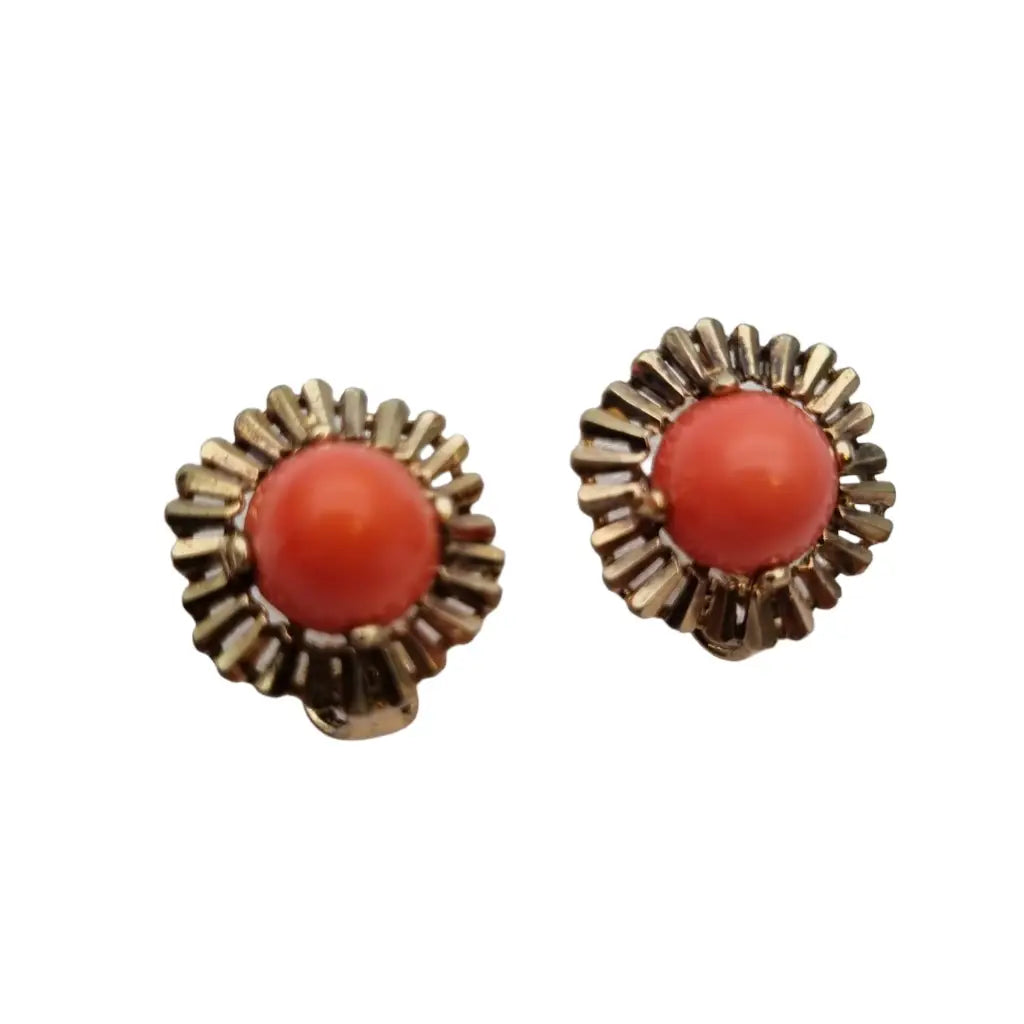 Pendientes de coral rojo y plata dorada para mujer originales los años 70