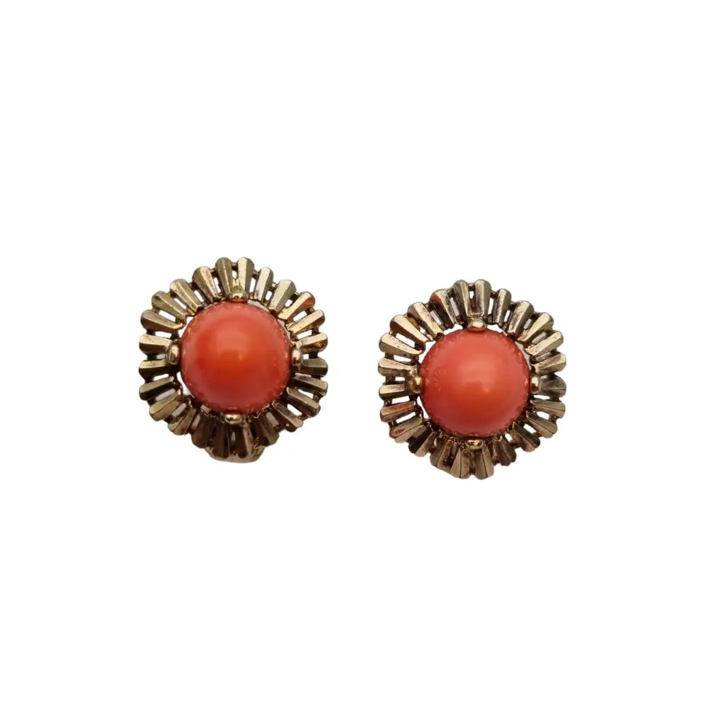 Pendientes de coral rojo y plata dorada para mujer originales los años 70