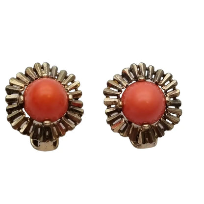 Pendientes de coral rojo y plata dorada para mujer originales los años 70