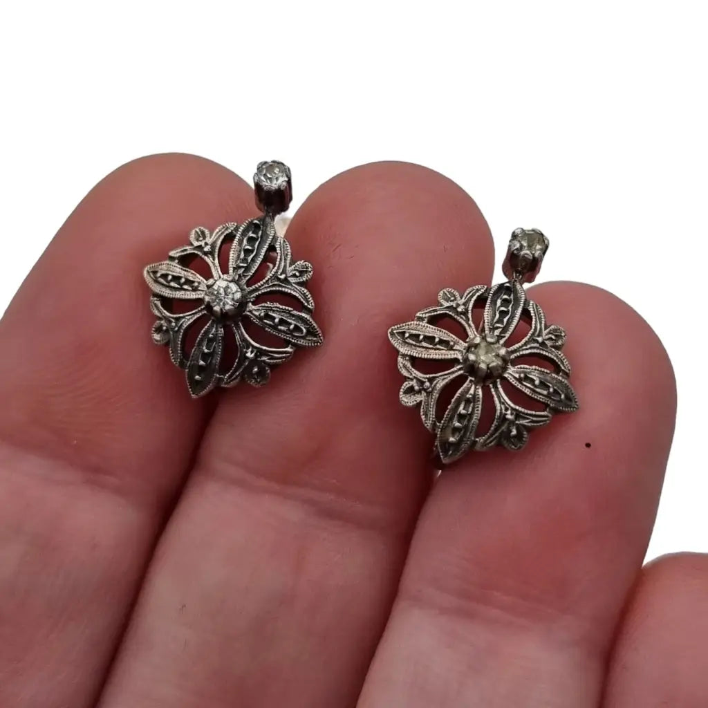 Pendientes de plata victoriana para mujer ley 925 piedras blancas