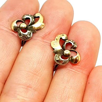 Pendientes art deco de plata y oro Circa 1940 Joyería antigua vintage.