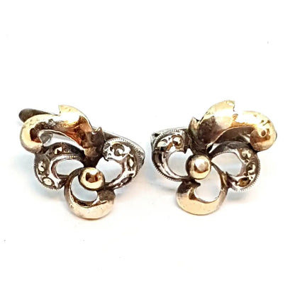 Pendientes art deco de plata y oro Circa 1940 Joyería antigua vintage.