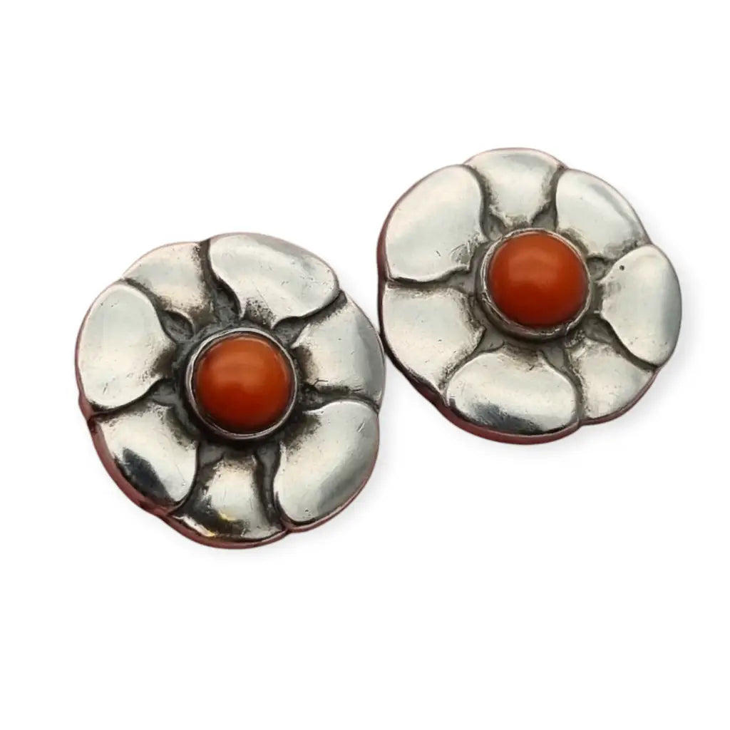 Pendientes Georg Jensen diseño #36 plata 830S y coral Dinamarca (1933-1944).