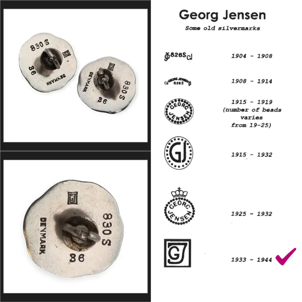 Pendientes Georg Jensen diseño #36 plata 830S y coral Dinamarca (1933-1944).