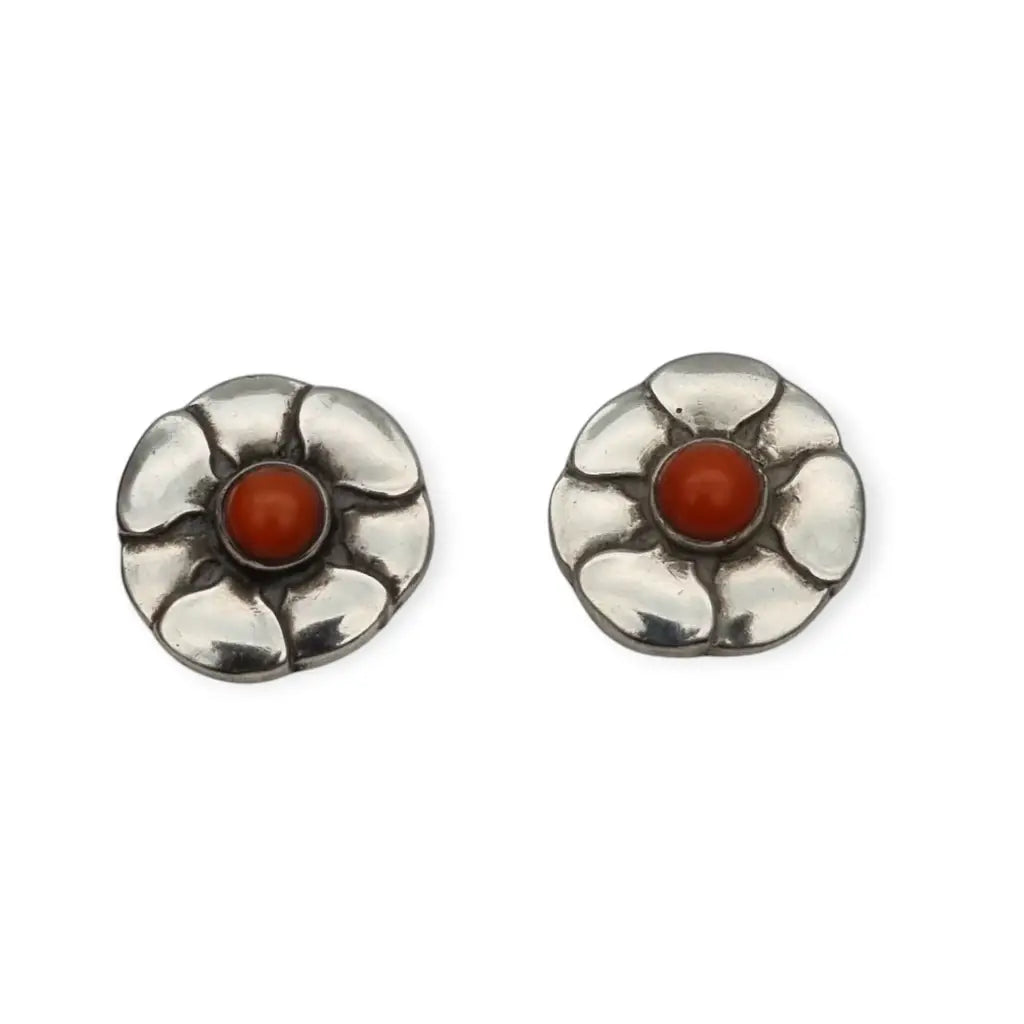 Pendientes Georg Jensen diseño #36 plata 830S y coral Dinamarca (1933-1944).