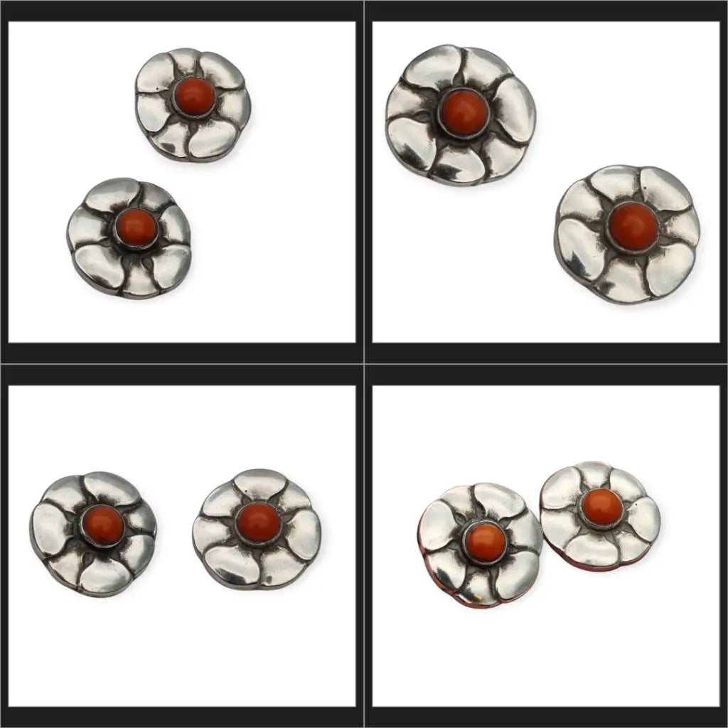 Pendientes Georg Jensen diseño #36 plata 830S y coral Dinamarca (1933-1944).