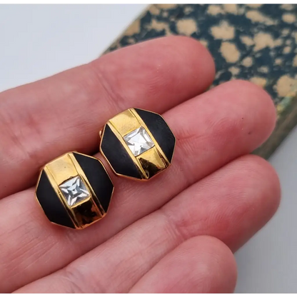 Pendientes de joyería dorada NOS para mujer pendientes vintage clip negros