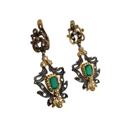 Pendientes lágrima de estilo Victorianos plata vistas oro y piedra