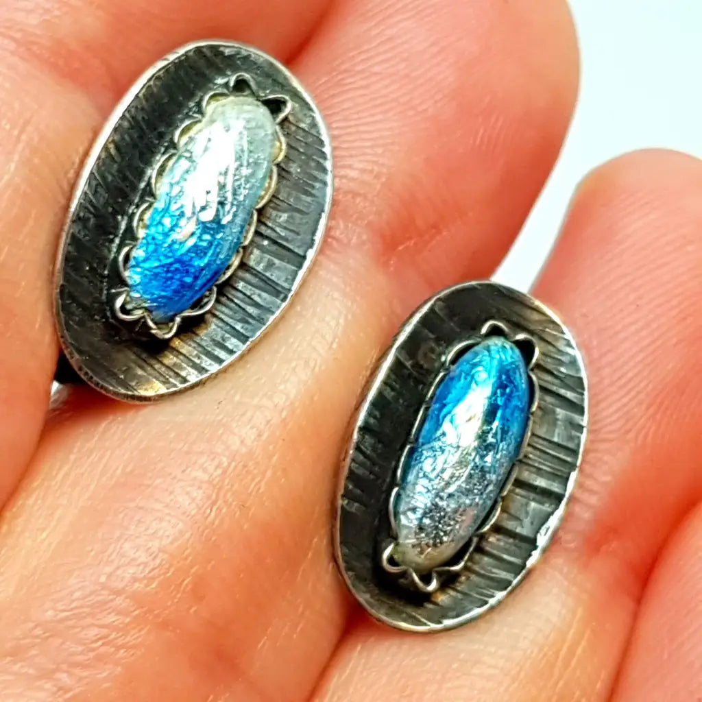 Pendientes plata azul para mujer pendientes vintage años 70 regalos boho joyas