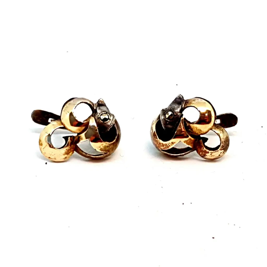 Pendientes art déco de plata y oro. Circa 1940. Joyas antiguas vintage.