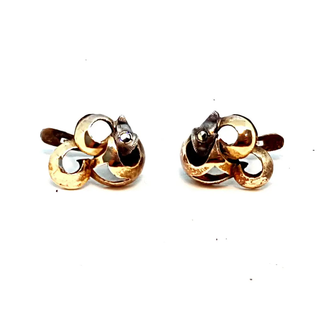 Pendientes art déco de plata y oro. Circa 1940. Joyas antiguas vintage.