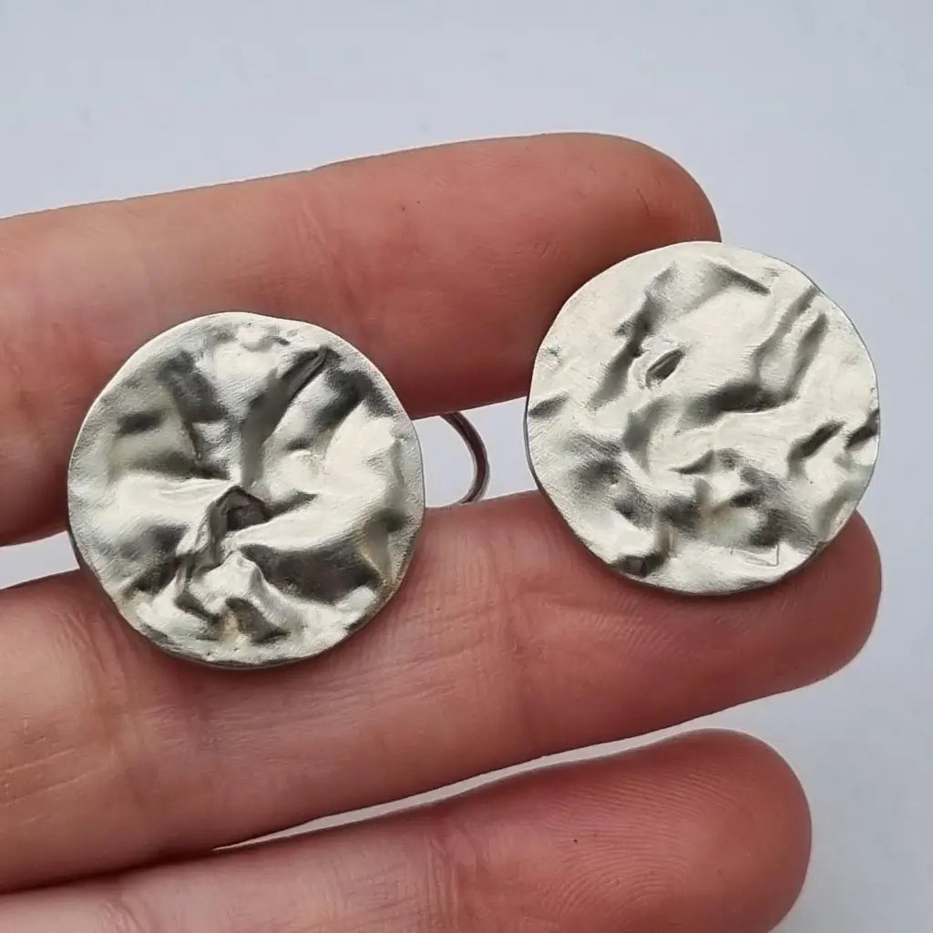 Pendientes de Plata Vintage Joyería J. Roca Textura Martillada Años 90 2000