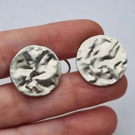 Pendientes de Plata Vintage Joyería J. Roca Textura Martillada Años 90 2000