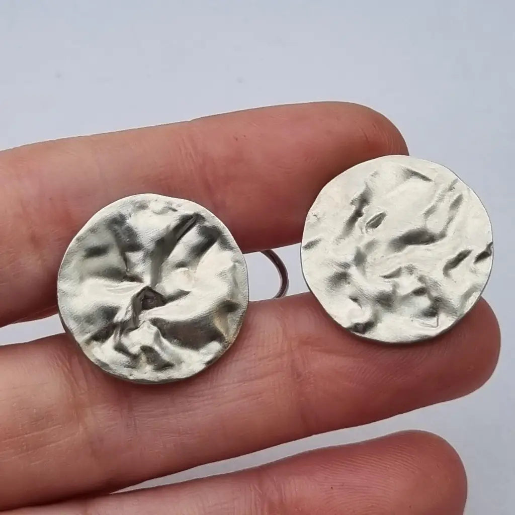 Pendientes de Plata Vintage Joyería J. Roca Textura Martillada Años 90 2000