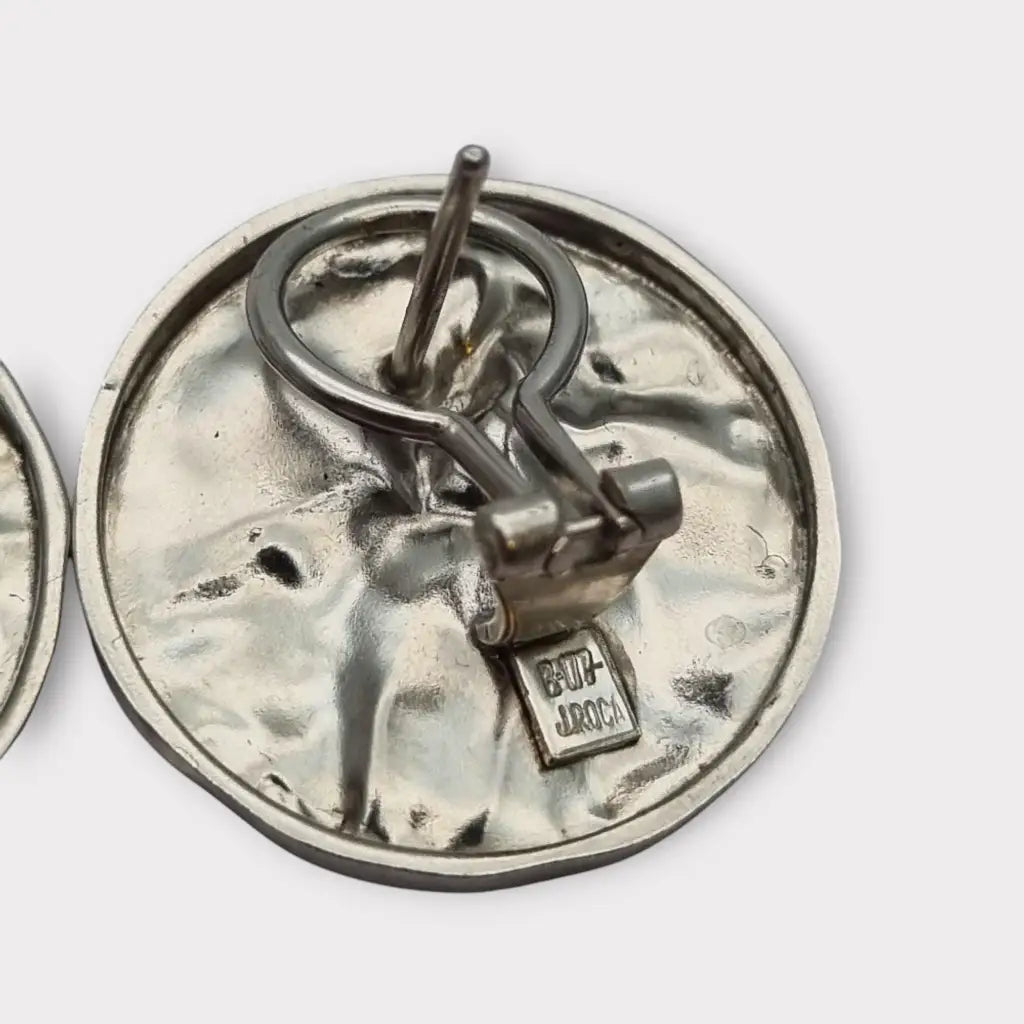 Pendientes de Plata Vintage Joyería J. Roca Textura Martillada Años 90 2000