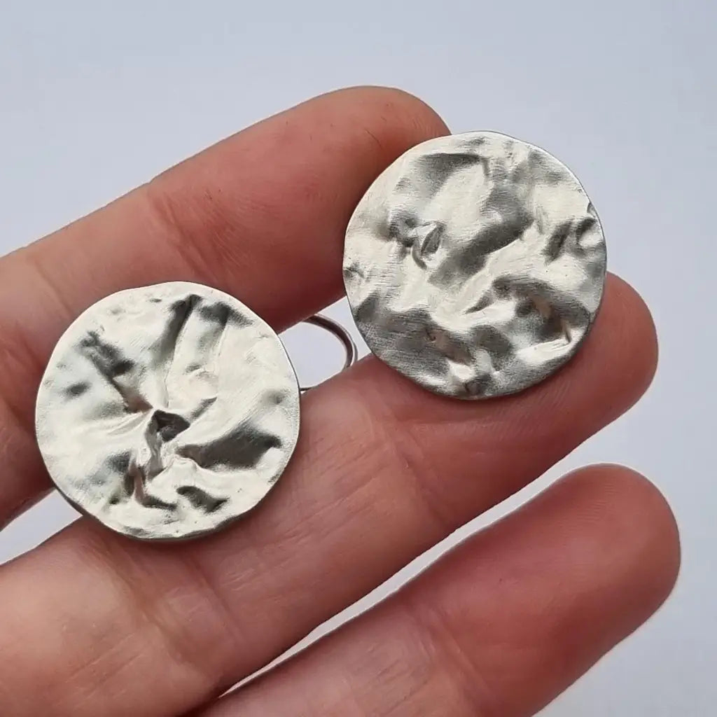 Pendientes de Plata Vintage Joyería J. Roca Textura Martillada Años 90 2000