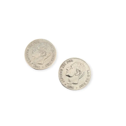 Pendientes plata vintage de monedas Alfonso XII 1880 en plata.