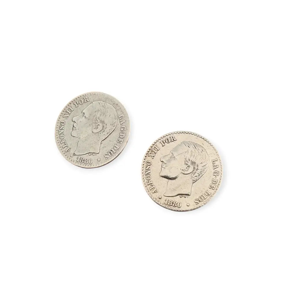 Pendientes plata vintage de monedas Alfonso XII 1880 en plata.