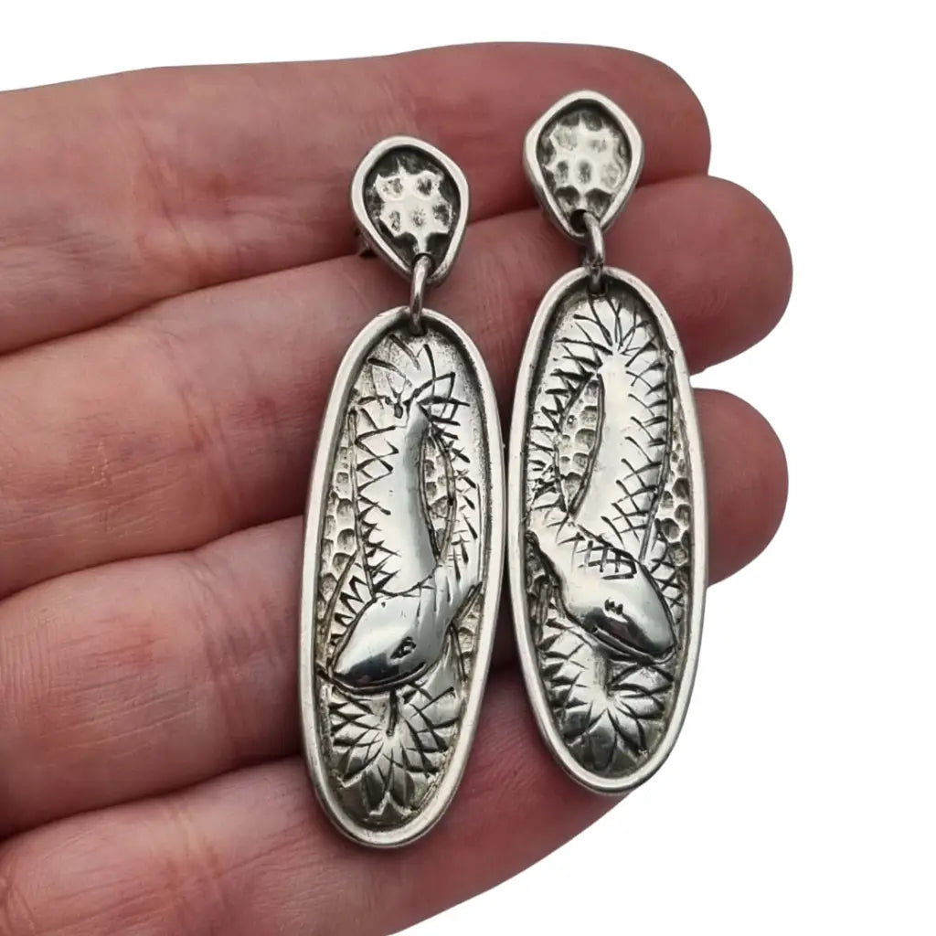 Pendientes retro boho colgantes de serpientes en plata estilo vintage