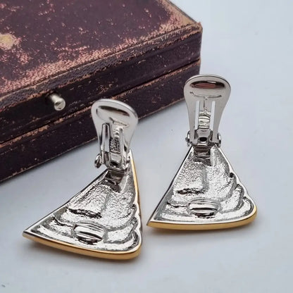 Pendientes triangulares con clip joyería de moda NOS Vintage años 80s diamantes