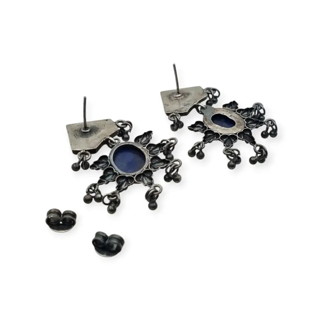 Pendientes tribales artesanales en plata con piedra azul estilo boho