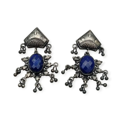 Pendientes tribales artesanales en plata con piedra azul estilo boho