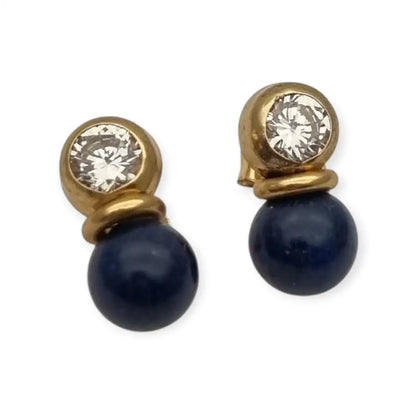 Pendientes vintage chapados en oro con cristal brillante y cuentas azules