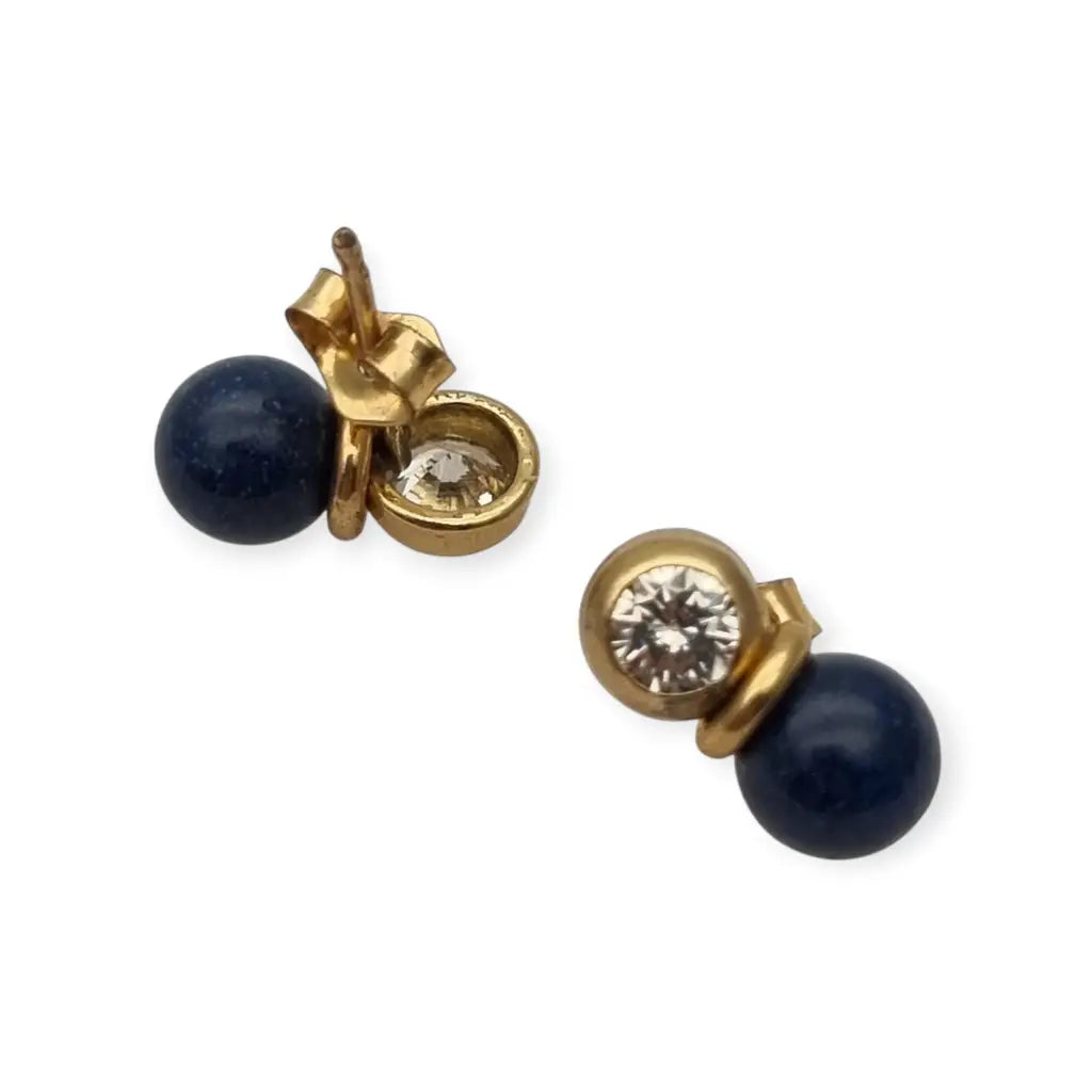 Pendientes vintage chapados en oro con cristal brillante y cuentas azules
