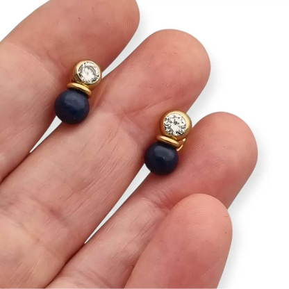 Pendientes vintage chapados en oro con cristal brillante y cuentas azules