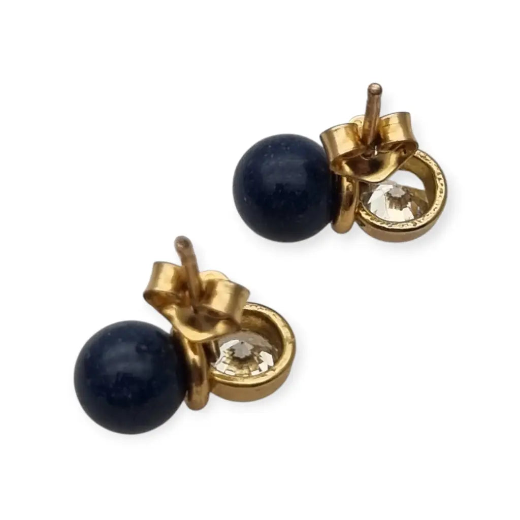Pendientes vintage chapados en oro con cristal brillante y cuentas azules
